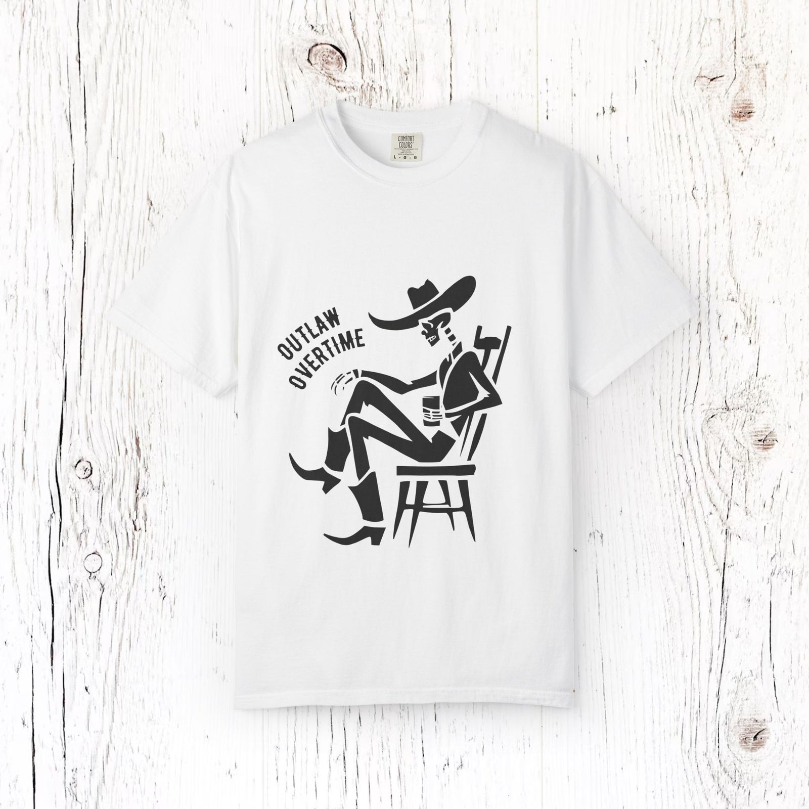 Outlaw Overtime Cowboy T-Shirt, Western Skeleton Graphic Tee