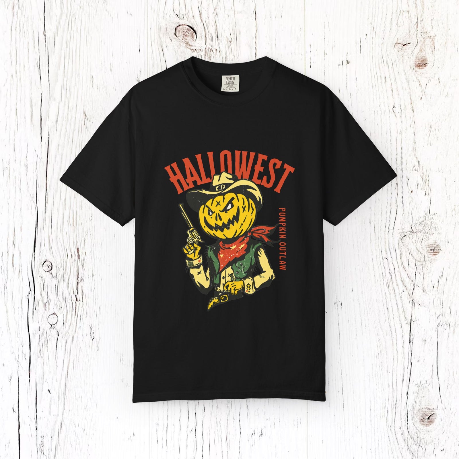 Pumpkin Gunslinger Halloween Cowboy T-Shirt – Dark Wild West Outlaw Style