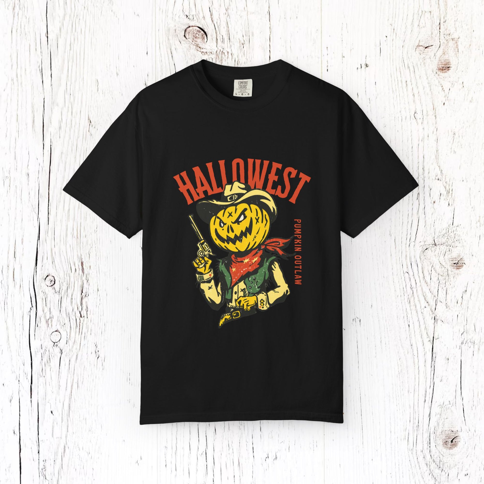 Pumpkin Gunslinger Halloween Cowboy T-Shirt – Dark Wild West Outlaw Style