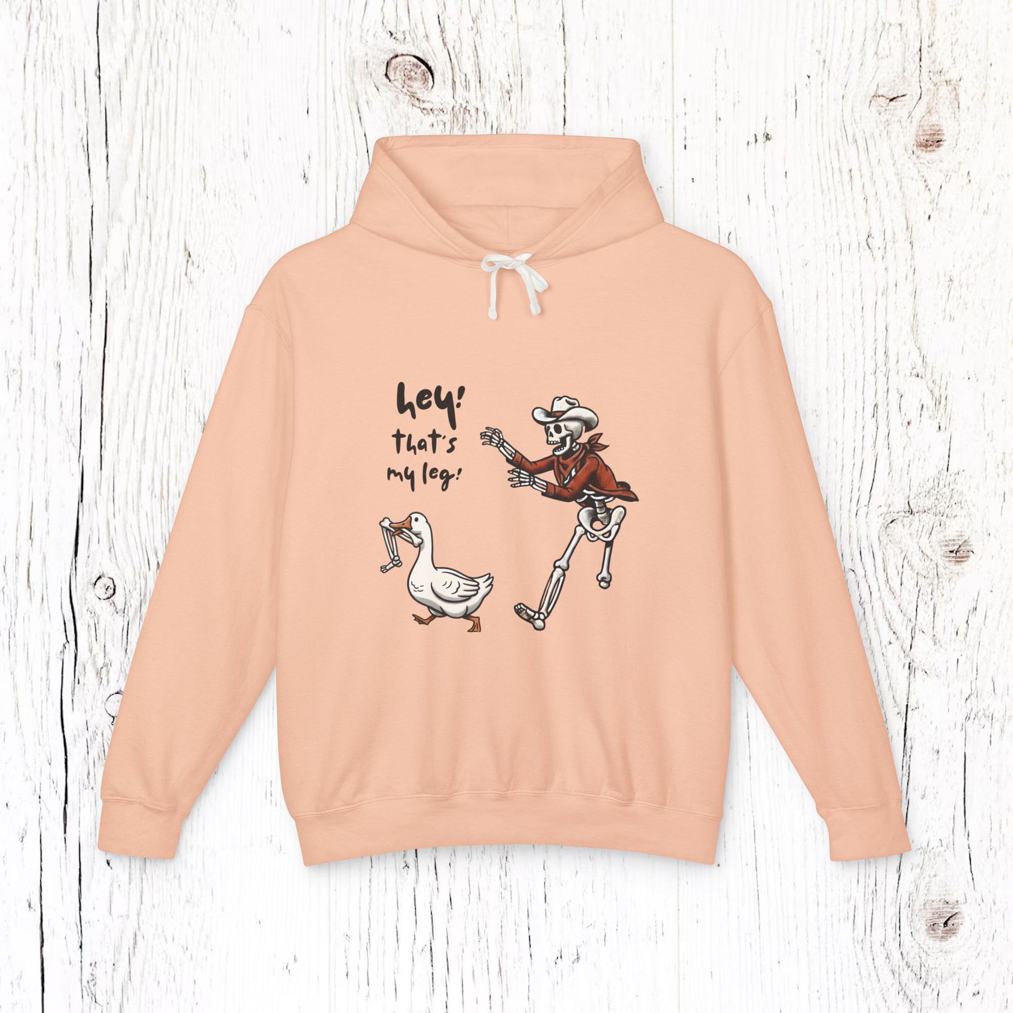 Hey! That’s My Leg! Funny Skeleton Cowboy Hoodie - Western Goose Halloween Sweatshirt