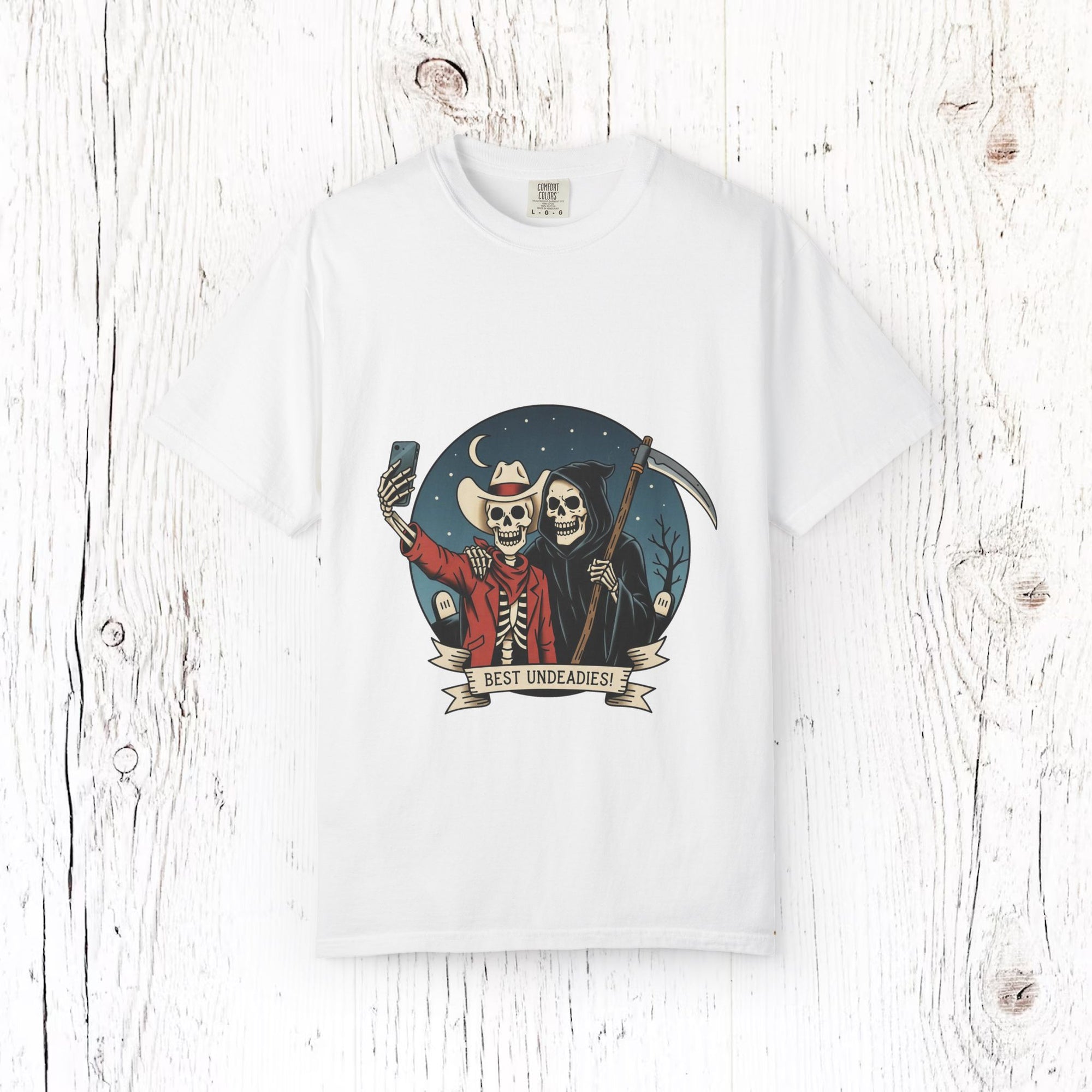 Best Undeadies Cowboy & Grim Reaper T-Shirt, Western Skeleton Graphic Tee
