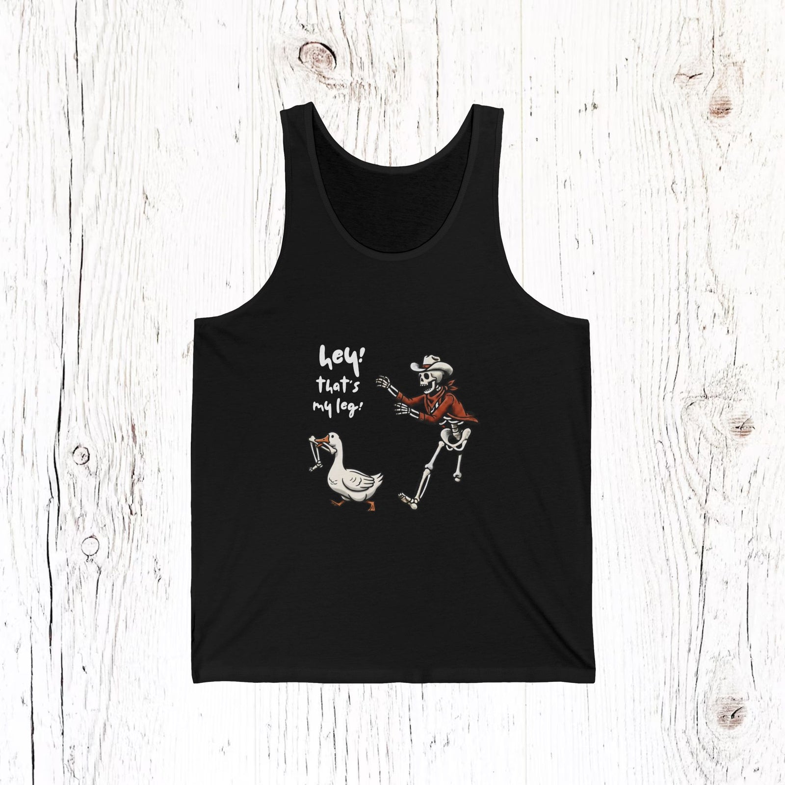 Hey! That’s My Leg! Funny Skeleton Cowboy Tank Top - Western Goose Summer Tee