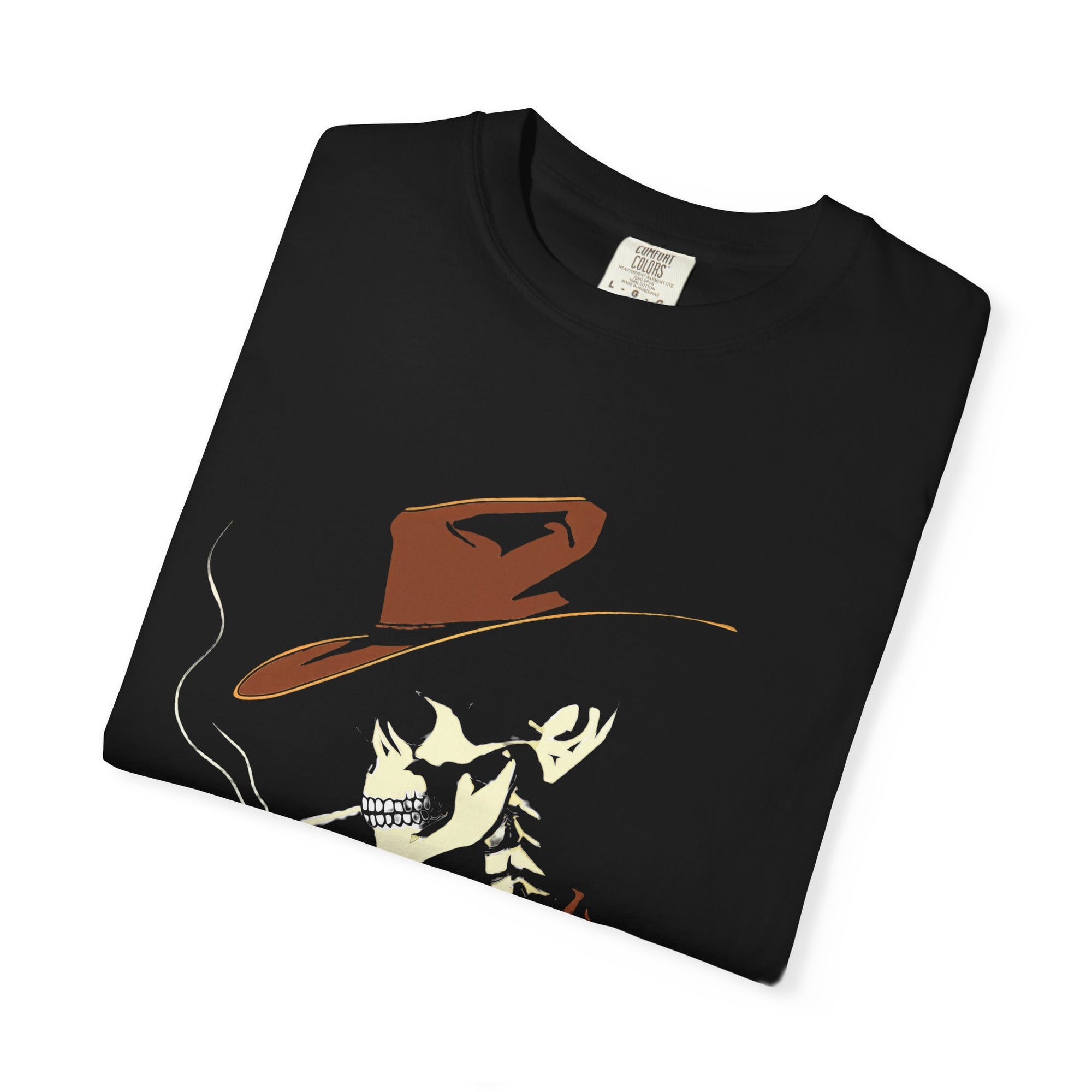 Smoking Skeleton Cowboy Graphic Tee – DarkWildWest Unisex T-Shirt