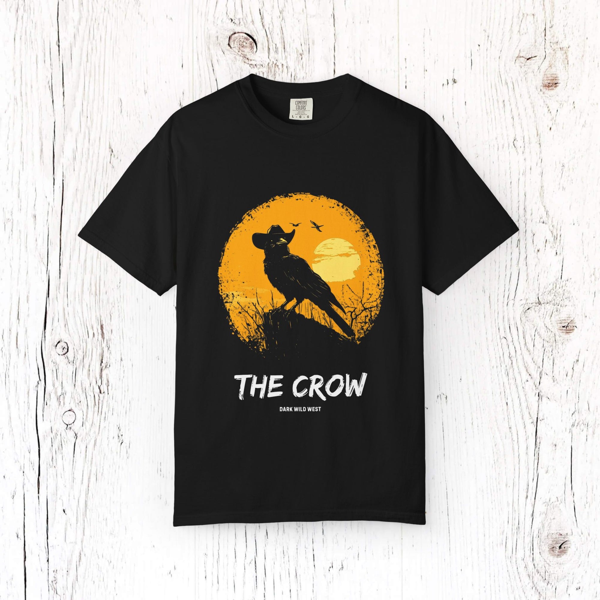 The Crow Cowboy Sunset – DarkWildWest Unisex T-Shirt