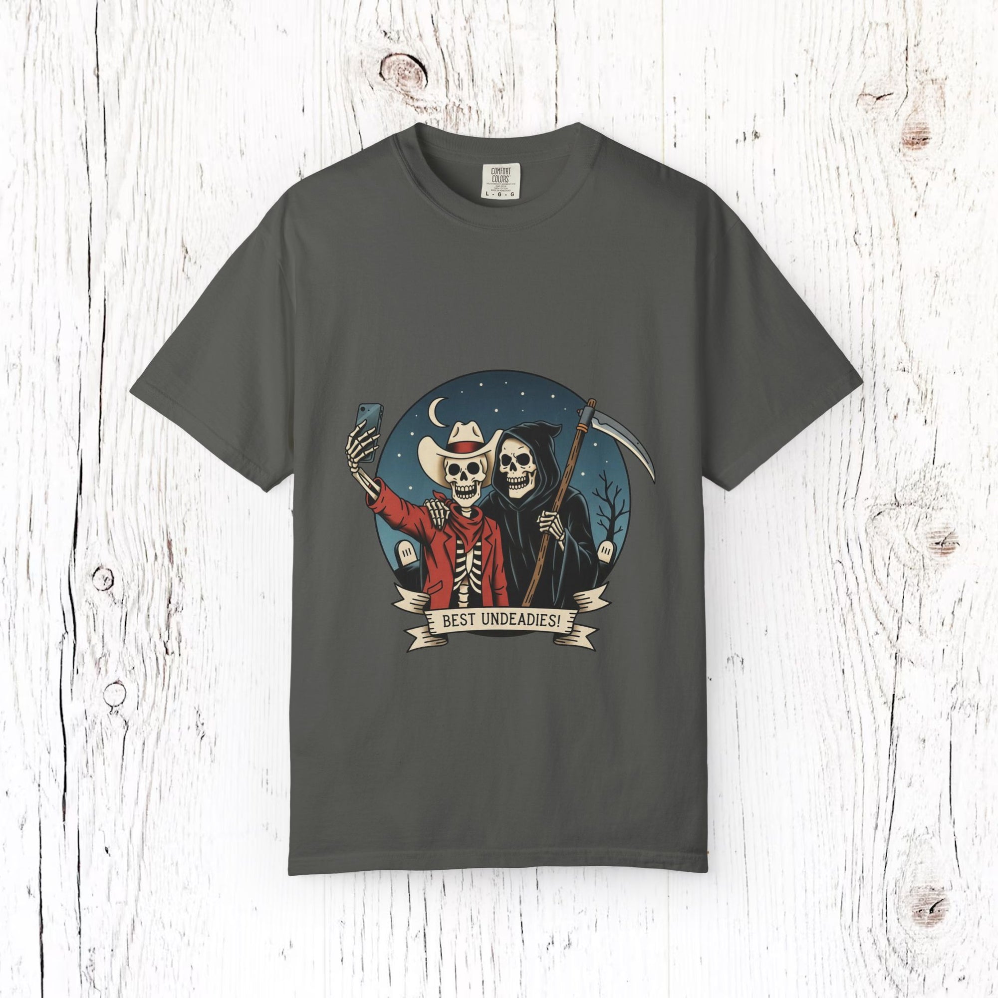 Best Undeadies Cowboy & Grim Reaper T-Shirt, Western Skeleton Graphic Tee