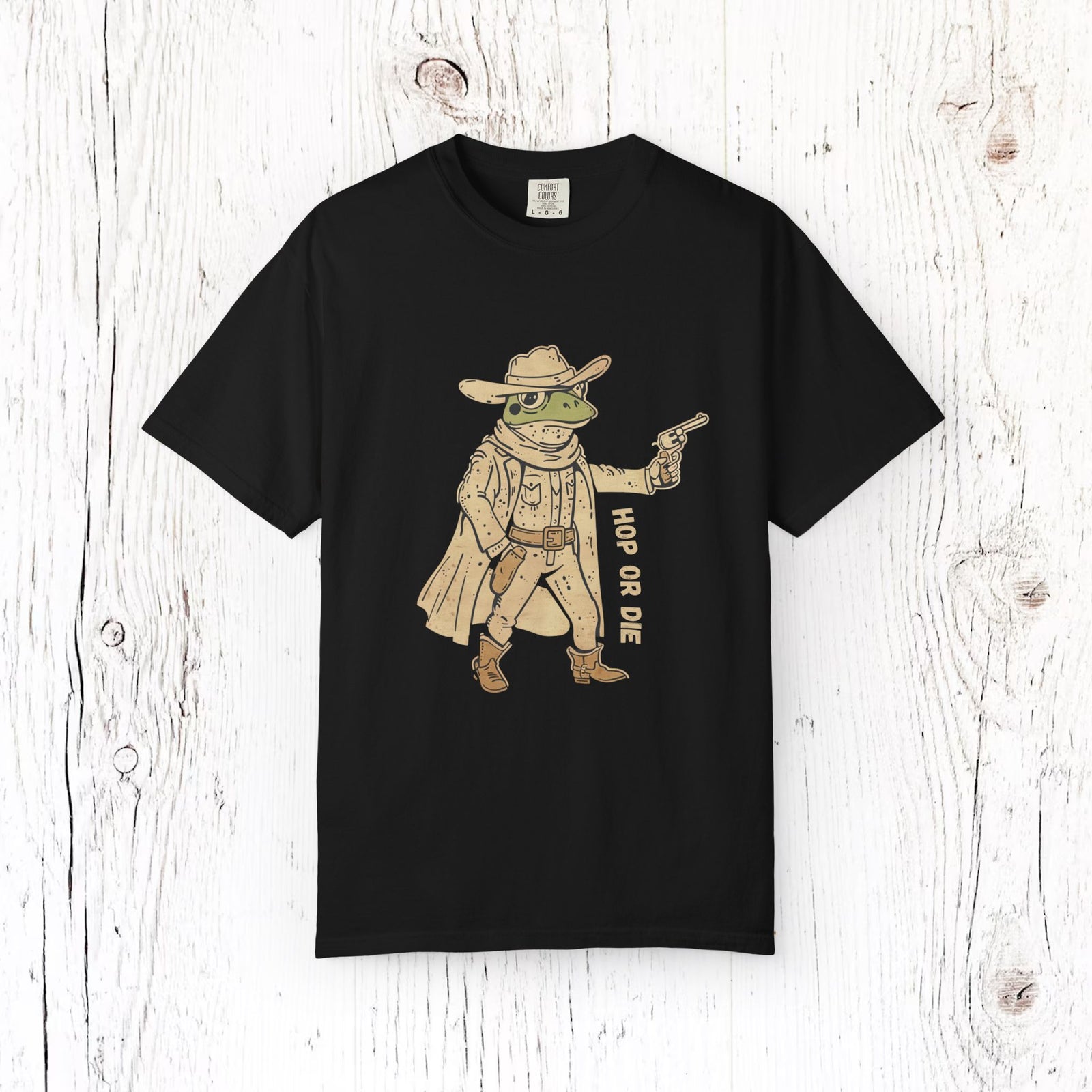 Hop or Die Frog Cowboy T-Shirt - Funny Western Outlaw Tee