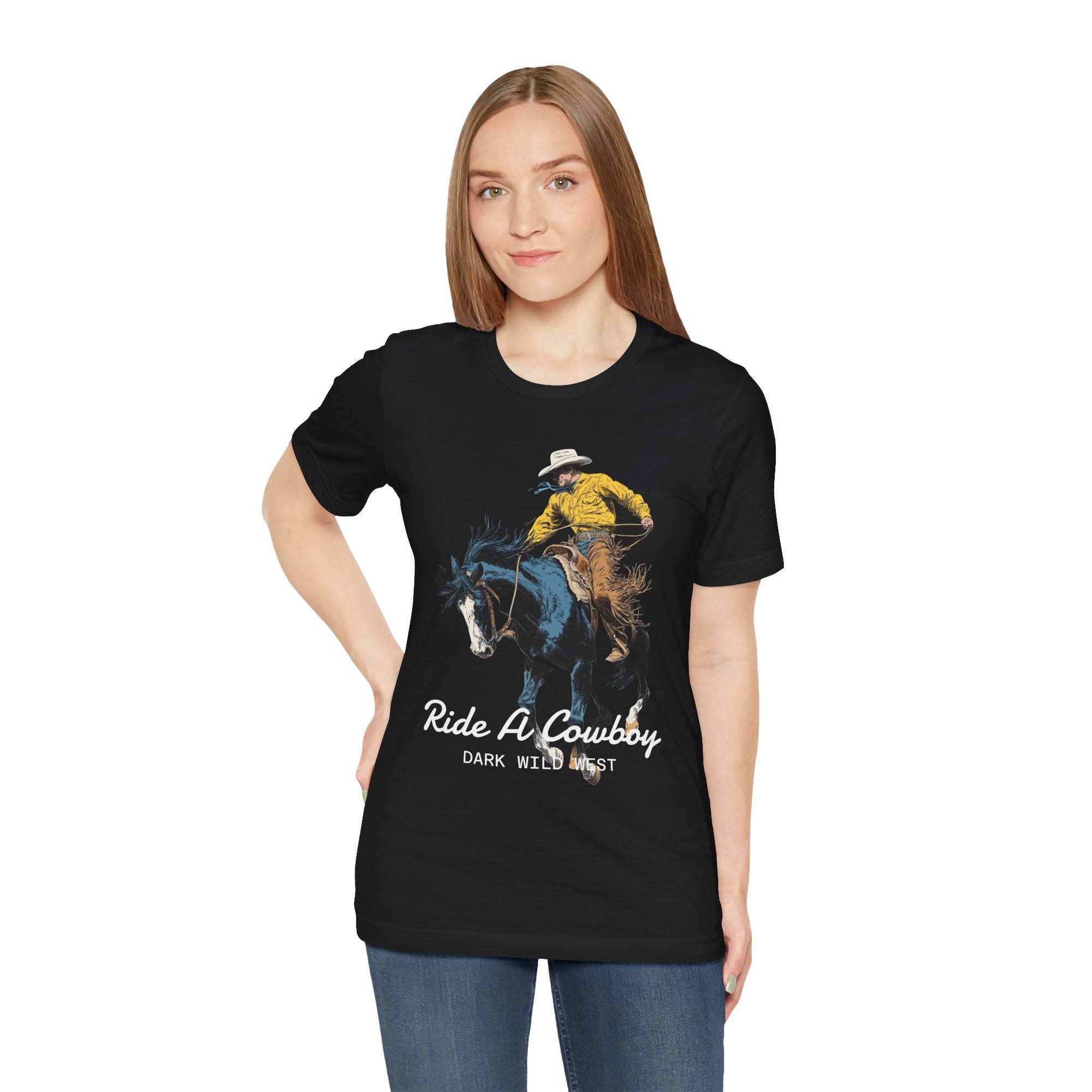 Ride A Cowboy Streetwear Graphic Tee – DarkWildWest Unisex T-Shirt