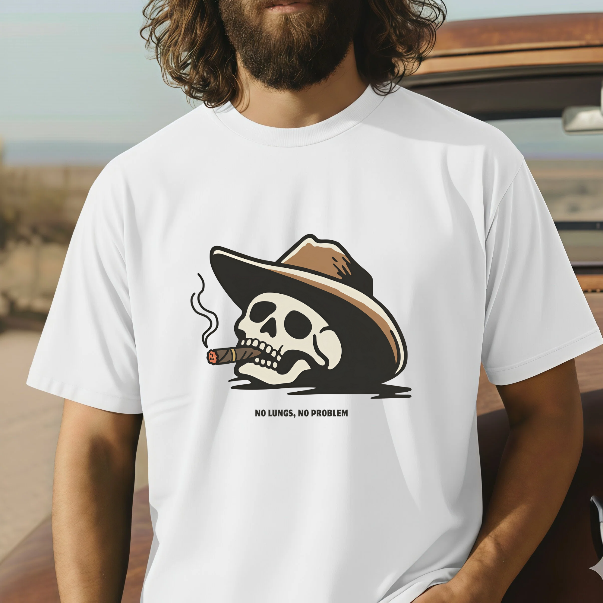 No Lungs, No Problem - Funny Cowboy Skull Unisex T-Shirt