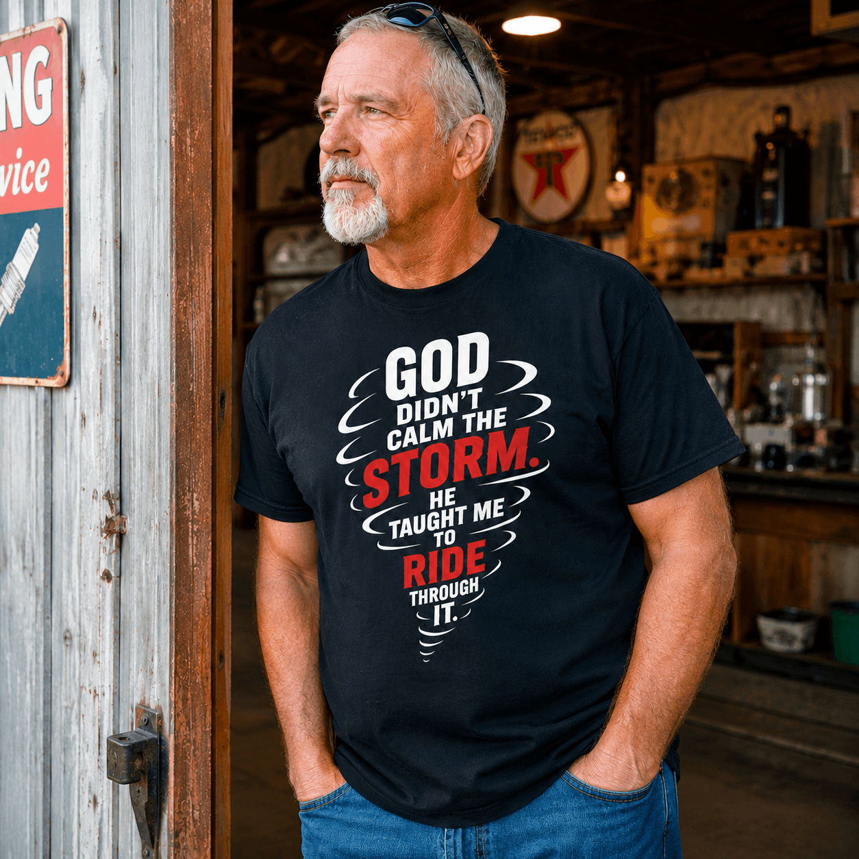 God Didn't Calm the Storm He Taught Me to Ride Through It | Christian Faith T-Shirt