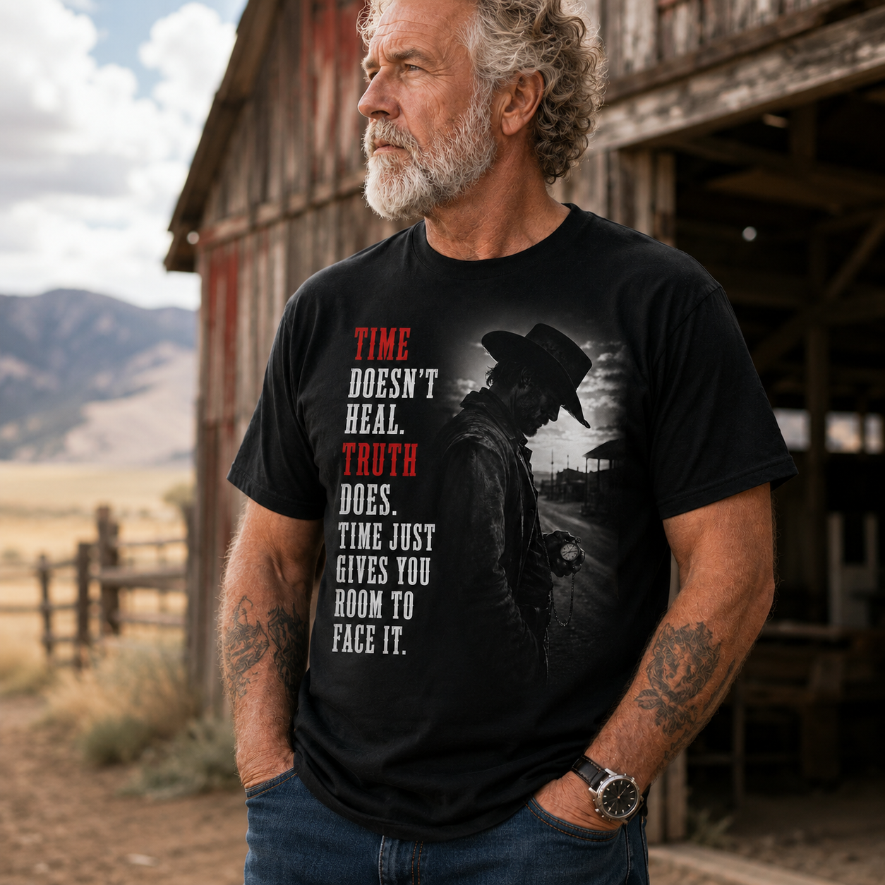 'Time Doesn't Heal. Truth Does.' Vintage Western Shadow Tee