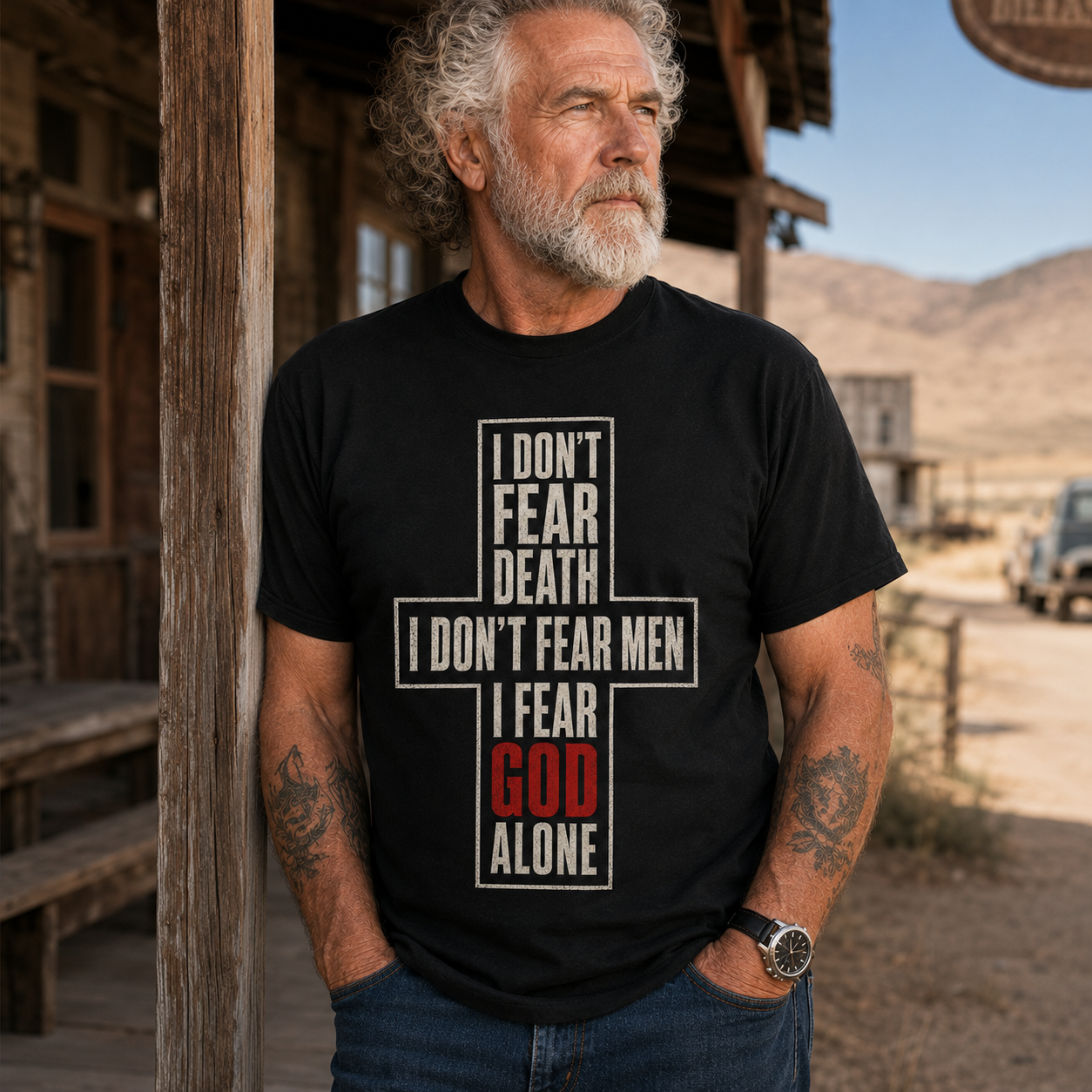 I Don't Fear God Alone Cross T-Shirt — Christian Faith Statement Tee