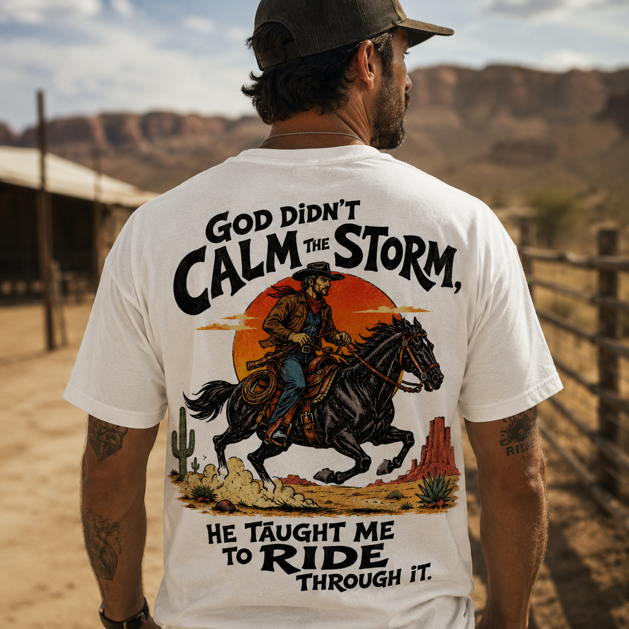"God Didn’t Calm the Storm, He Taught Me to Ride Through It" Western Graphic T-Shirt