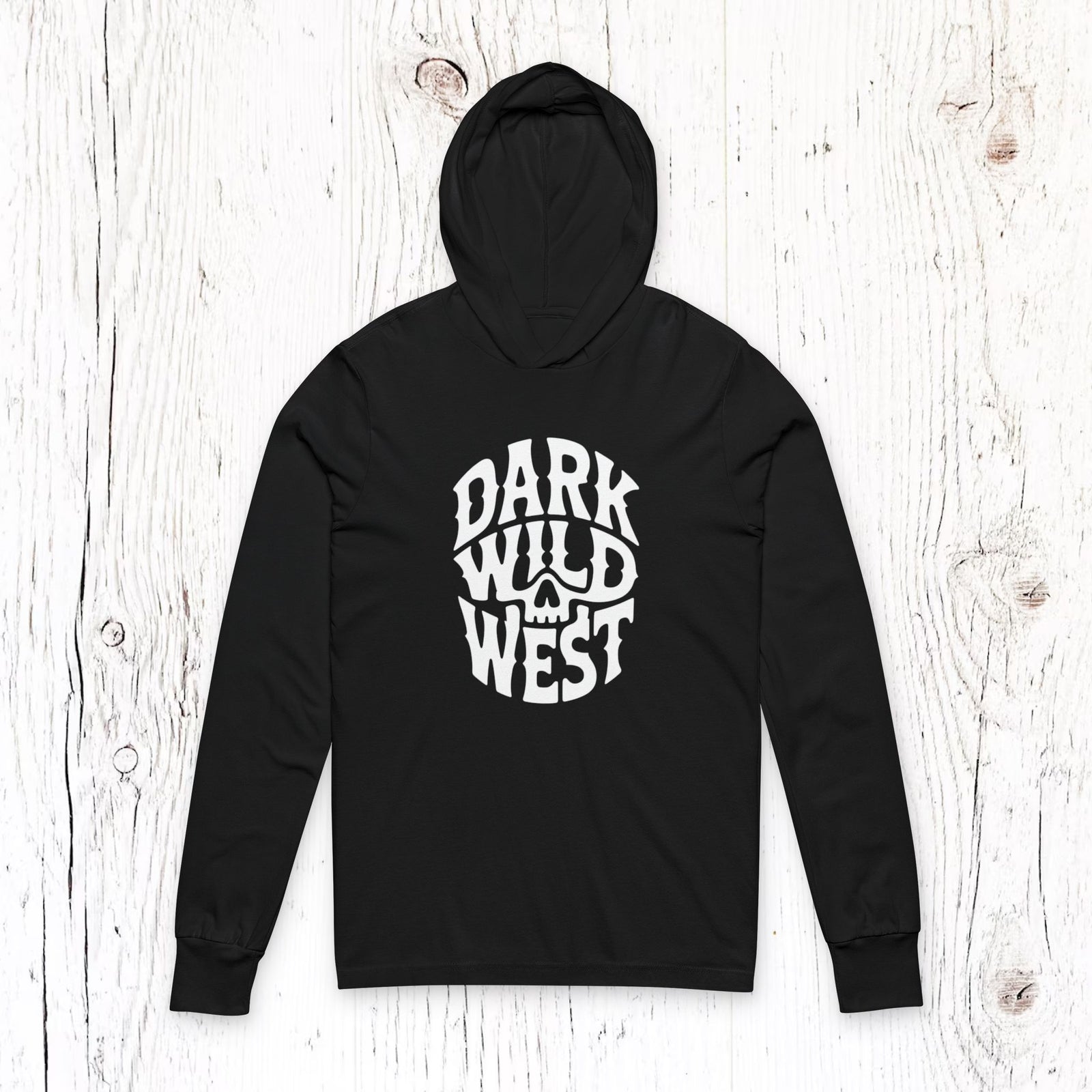 Dark Wild West Skull Logo Hoodie - Western Outlaw Long Sleeve Tee