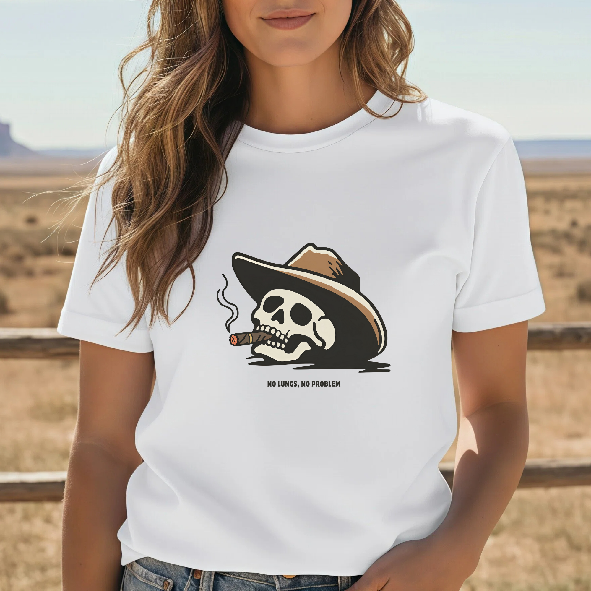 No Lungs, No Problem - Funny Cowboy Skull Unisex T-Shirt