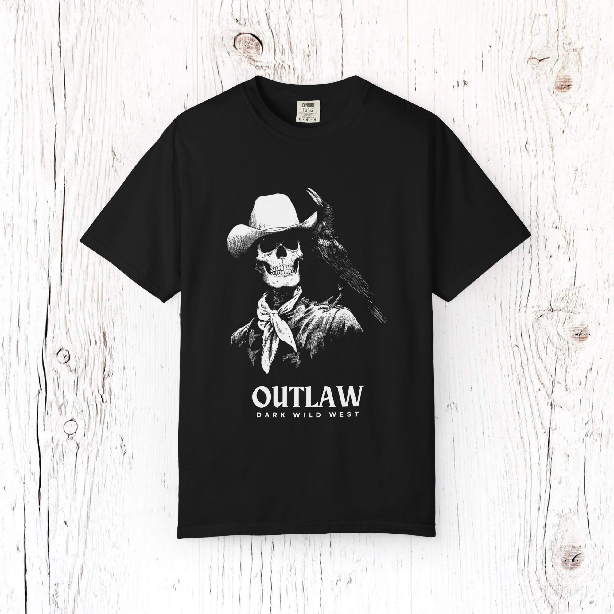 Outlaw Skeleton Cowboy with Raven - DarkWildWest Unisex T-Shirt