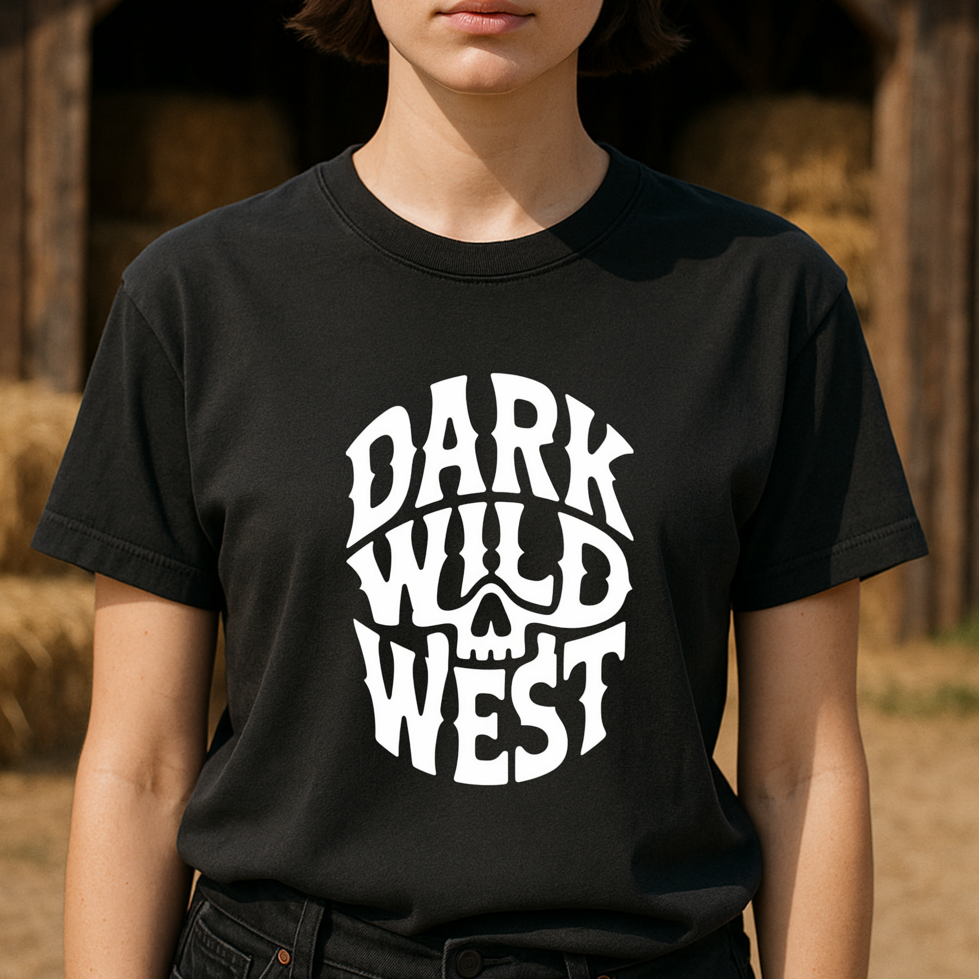 Dark Wild West Skull Logo T-Shirt - Western Outlaw Streetwear Tee