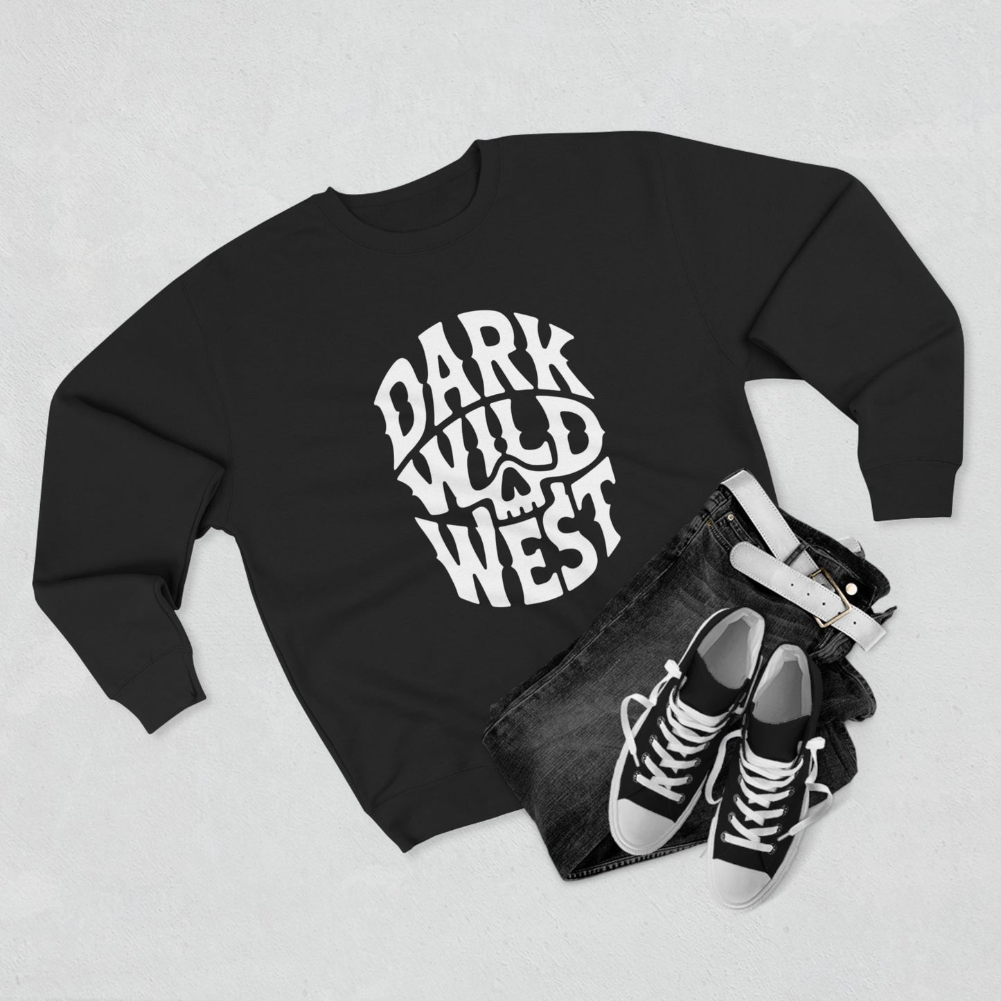 Dark Wild West Skull Logo Sweatshirt – Western Outlaw Streetwear Crewneck