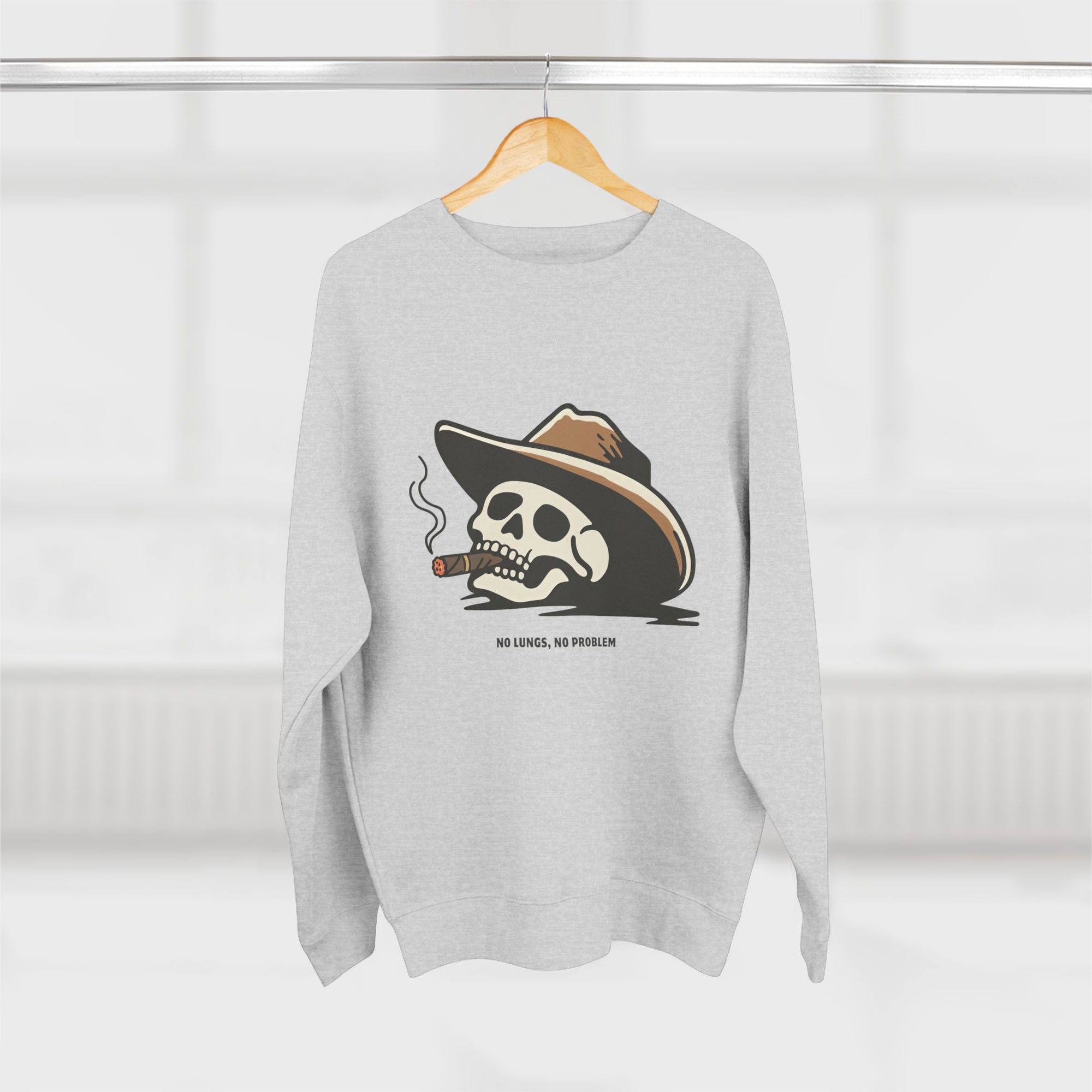No Lungs, No Problem - Funny Cowboy Skull Unisex Crewneck Sweatshirt
