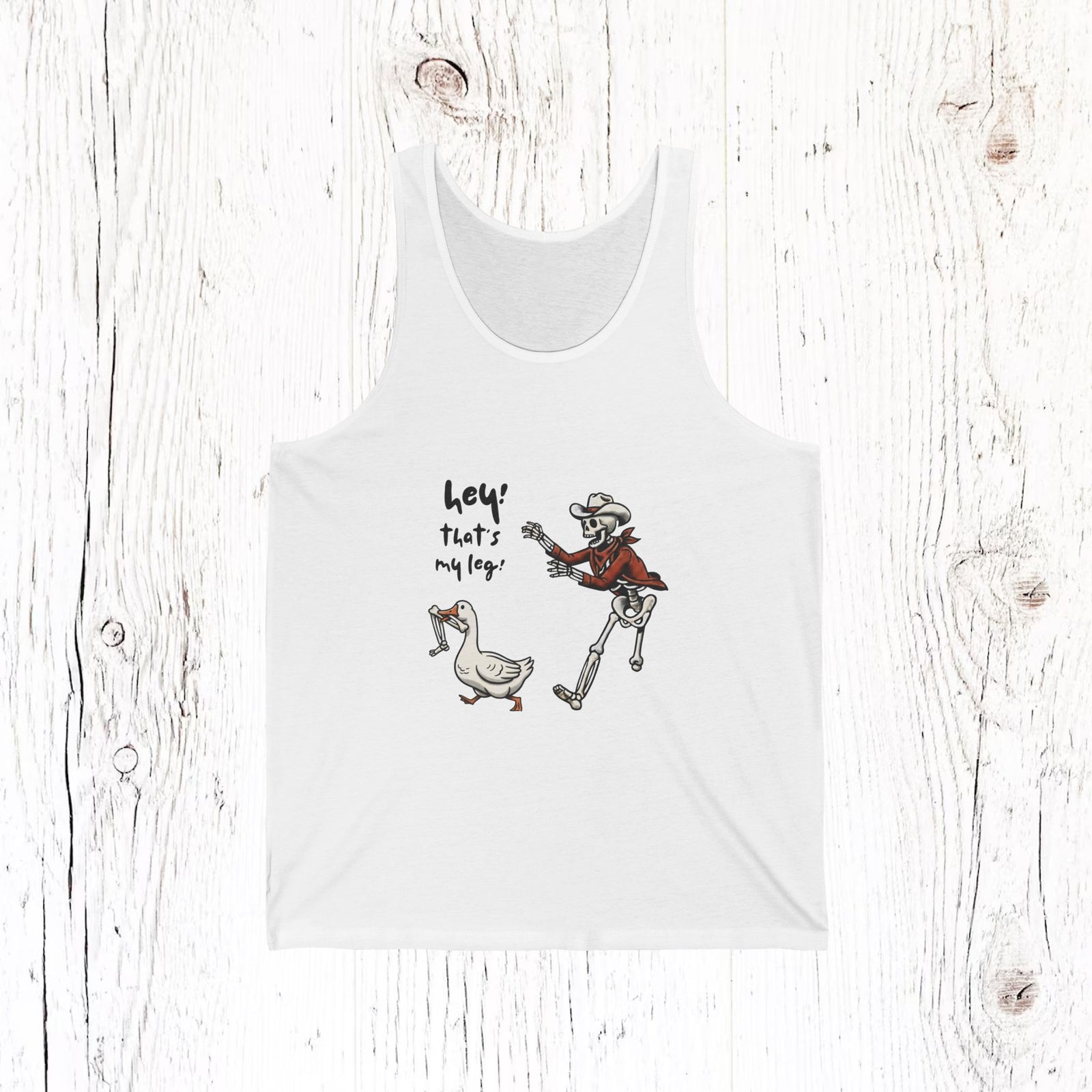 Hey! That’s My Leg! Funny Skeleton Cowboy Tank Top - Western Goose Summer Tee