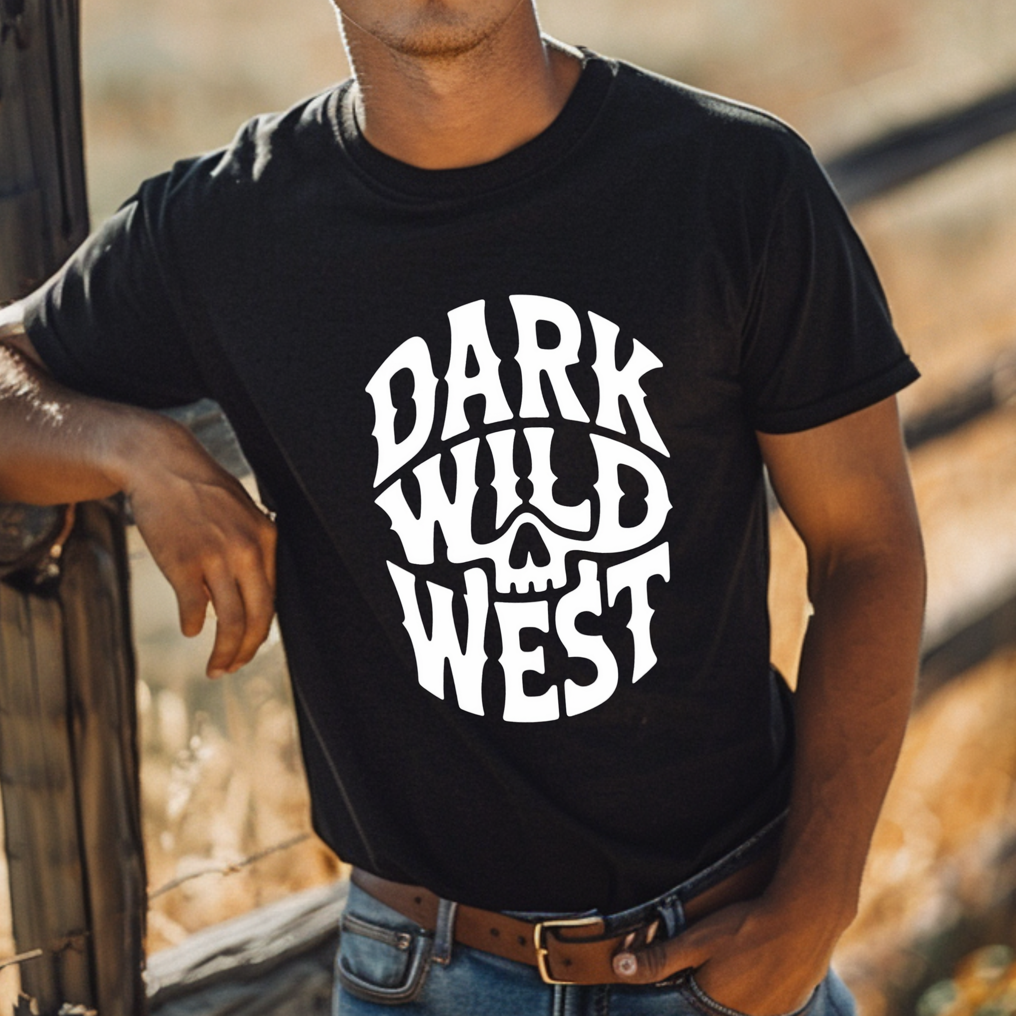 Dark Wild West Skull Logo T-Shirt - Western Outlaw Streetwear Tee