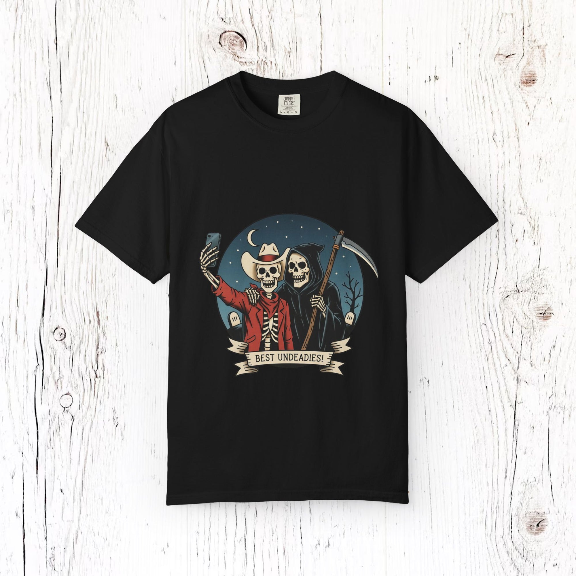 Best Undeadies Cowboy & Grim Reaper T-Shirt, Western Skeleton Graphic Tee