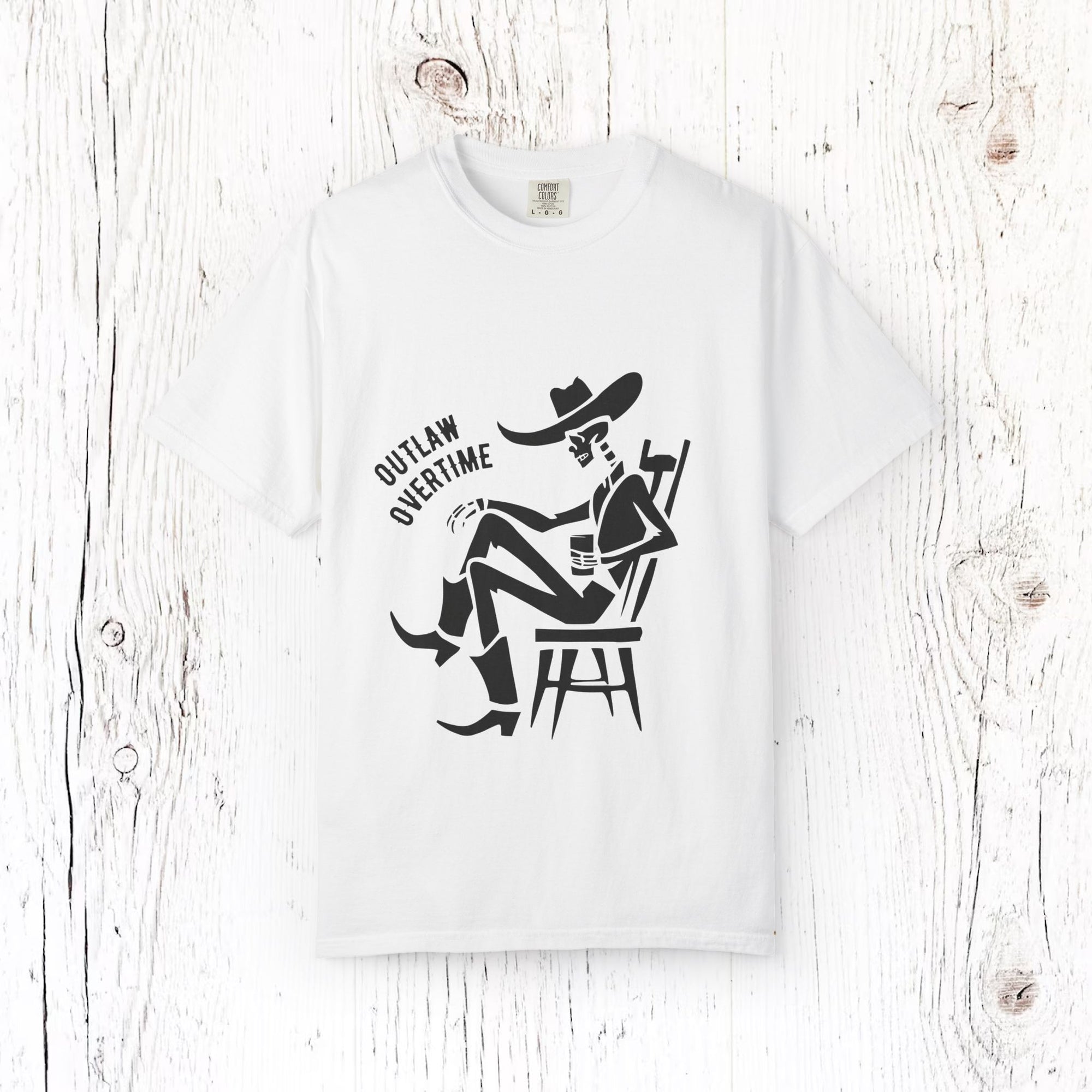 Outlaw Overtime Cowboy T-Shirt, Western Skeleton Graphic Tee
