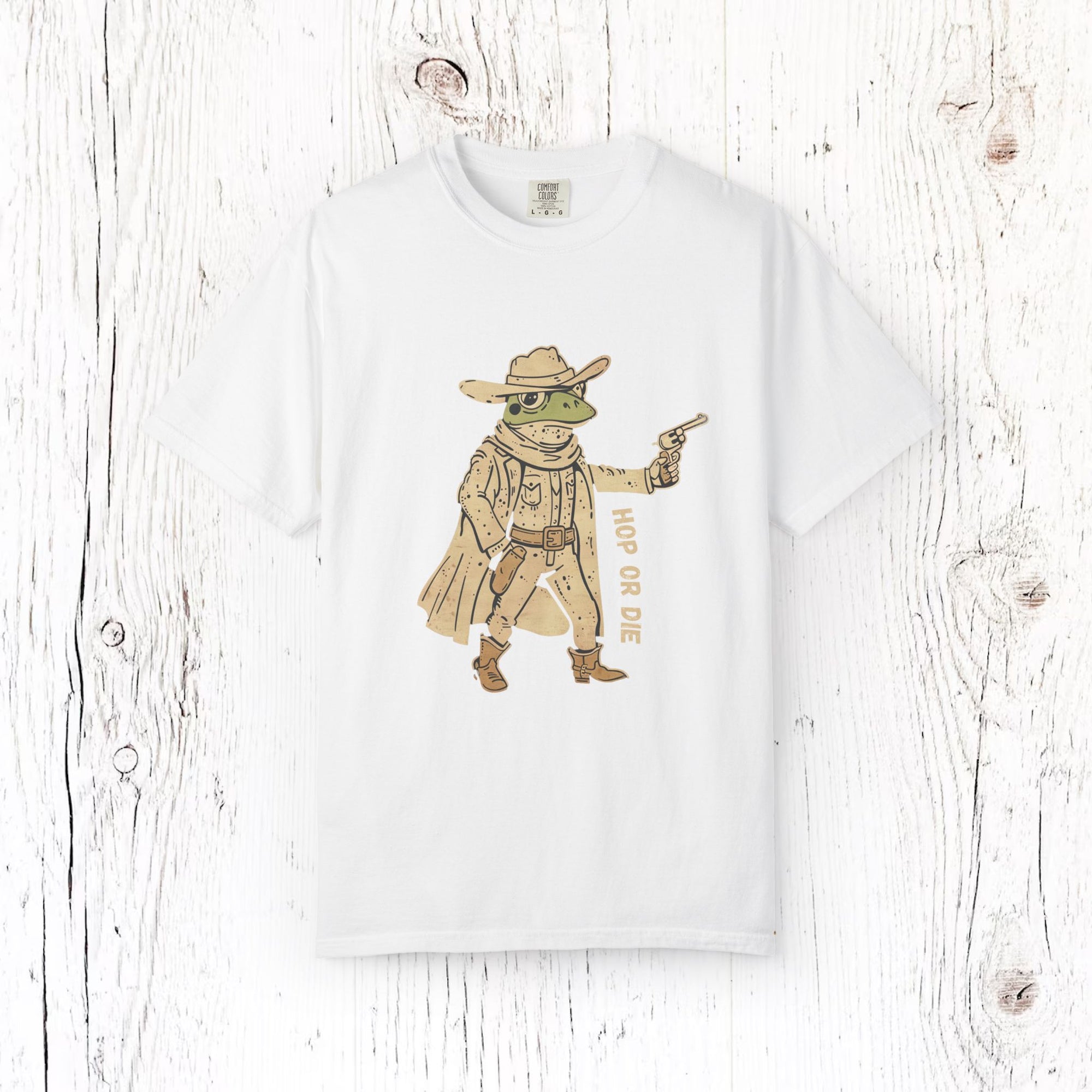 Hop or Die Frog Cowboy T-Shirt - Funny Western Outlaw Tee