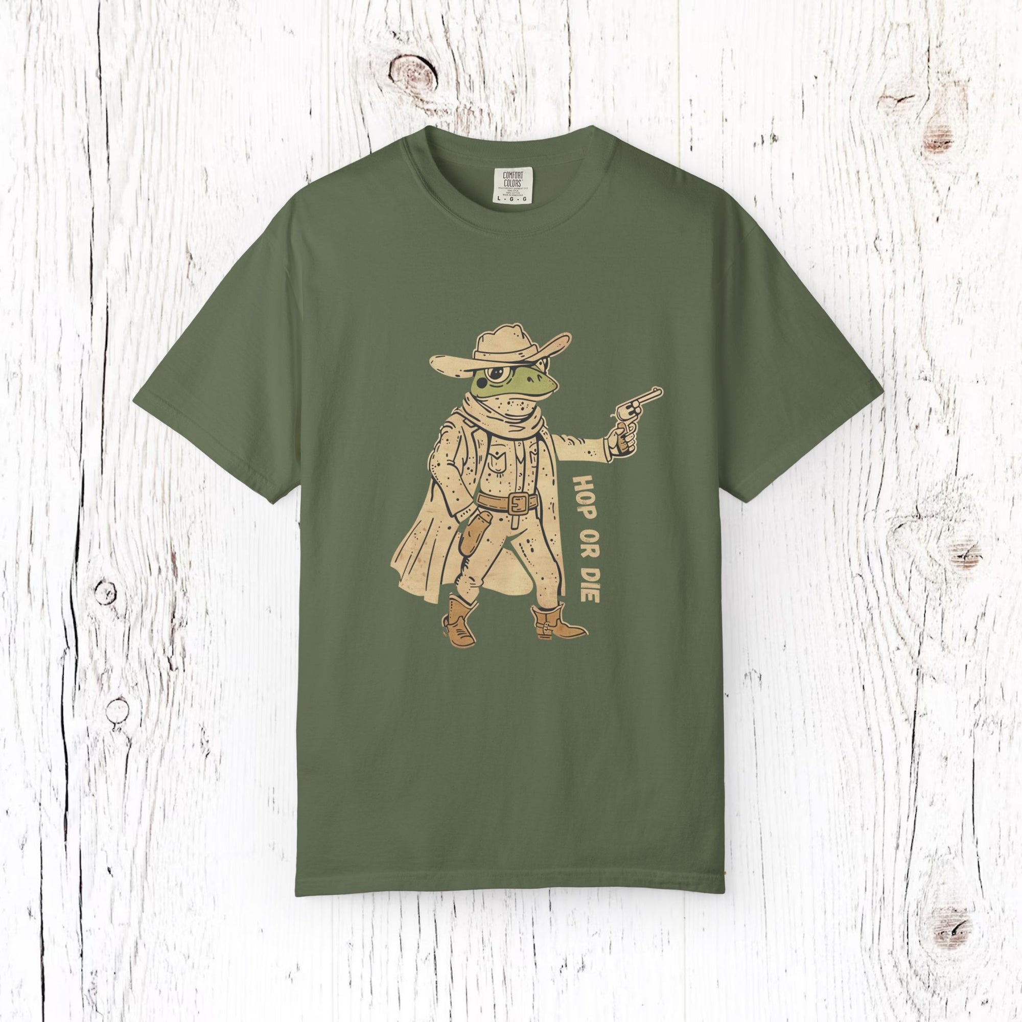 Hop or Die Frog Cowboy T-Shirt - Funny Western Outlaw Tee