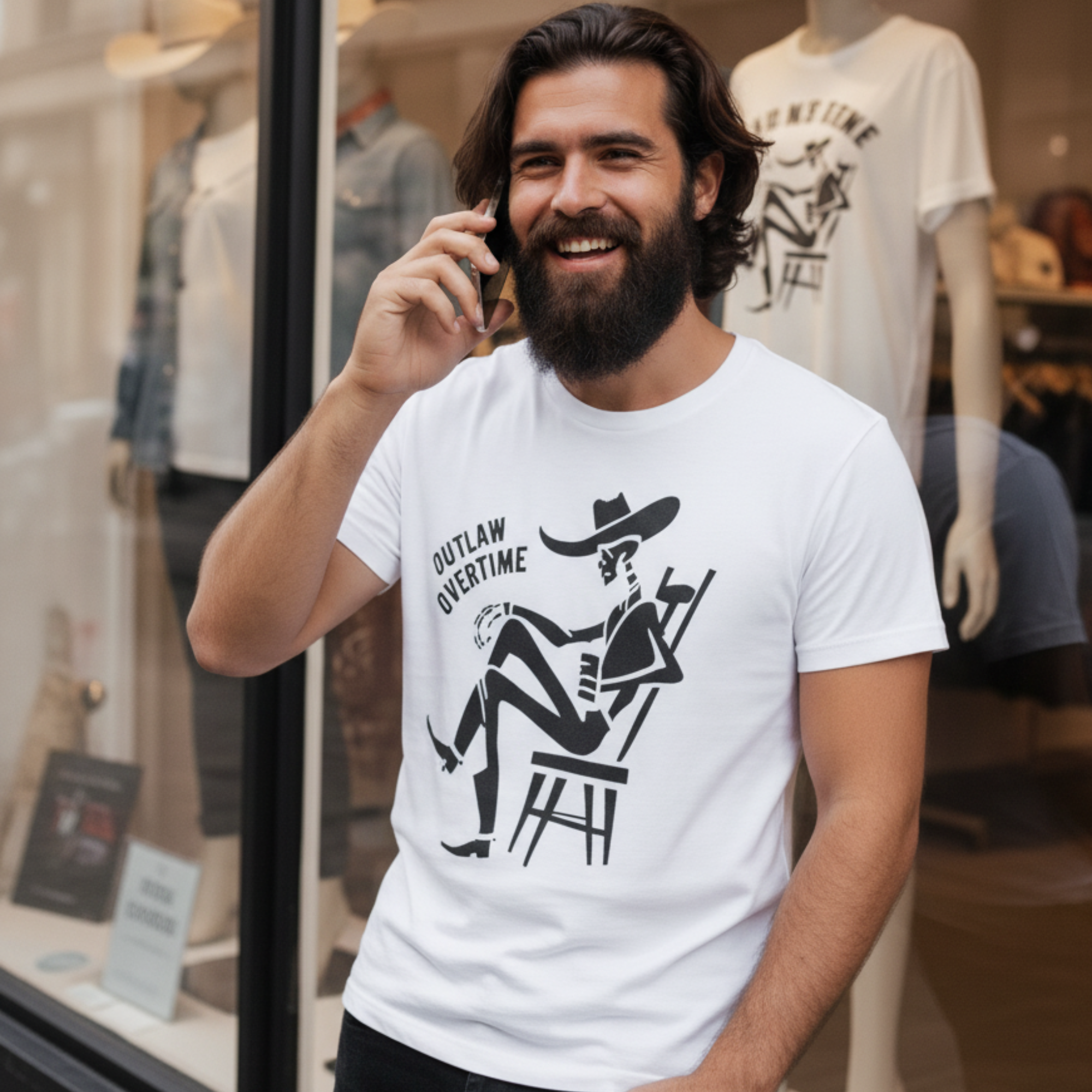 Outlaw Overtime Cowboy T-Shirt, Western Skeleton Graphic Tee