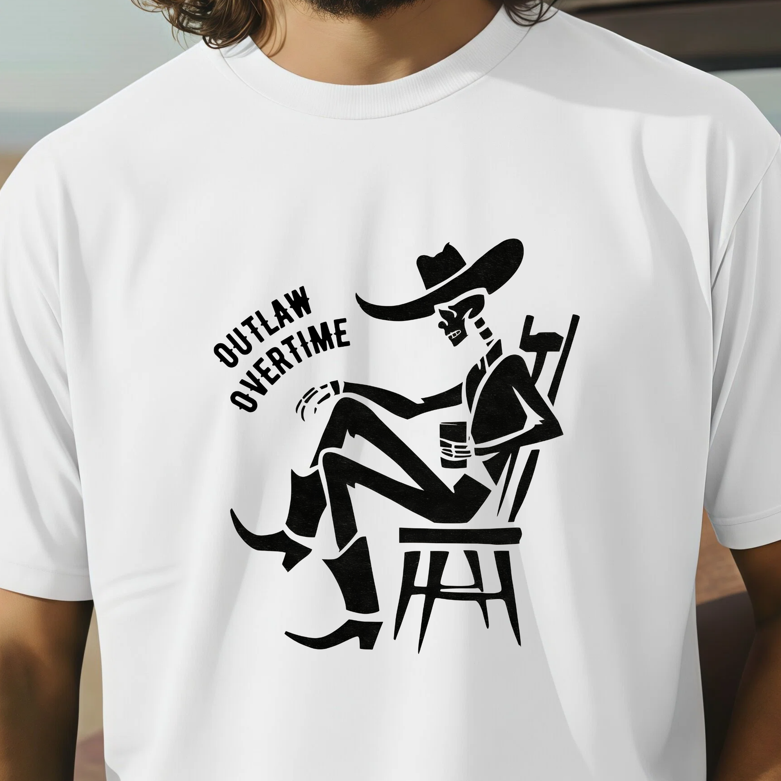 Outlaw Overtime Cowboy T-Shirt, Western Skeleton Graphic Tee