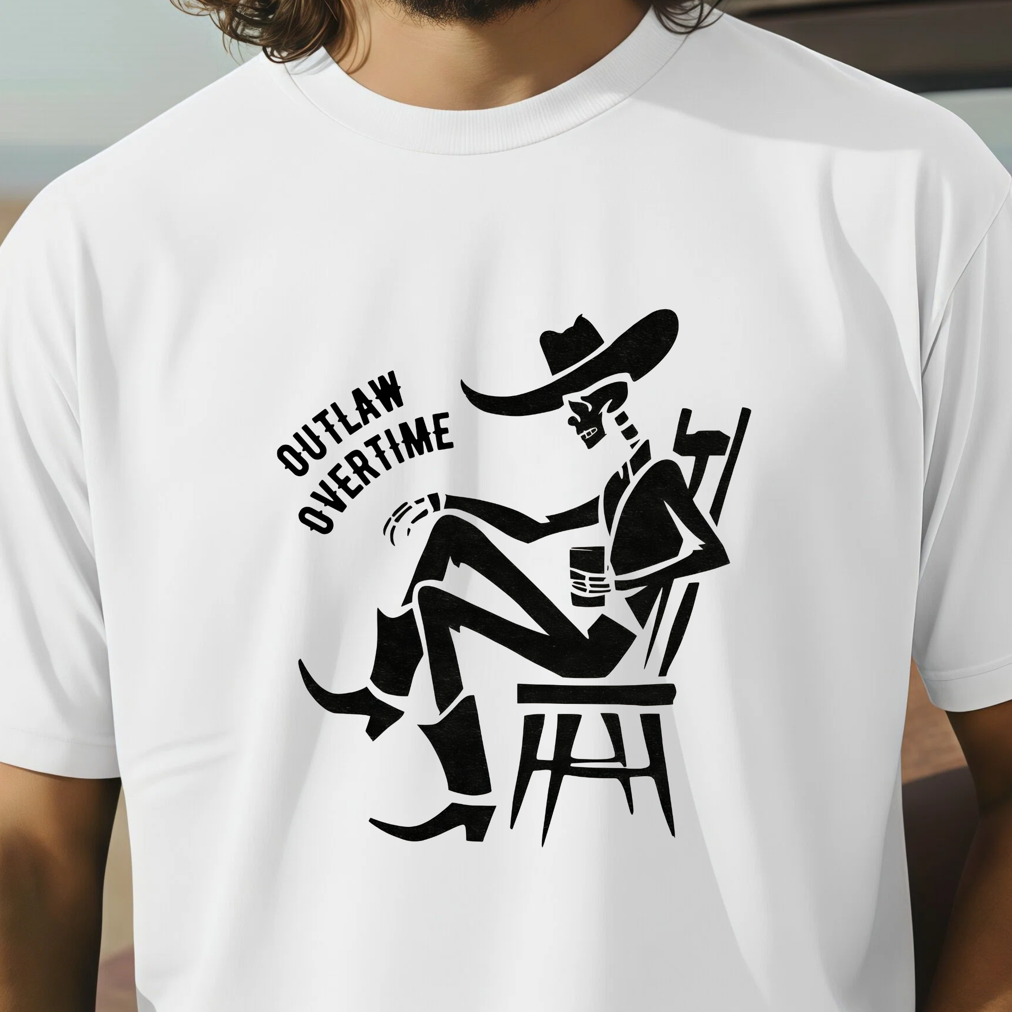 Outlaw Overtime Cowboy T-Shirt, Western Skeleton Graphic Tee