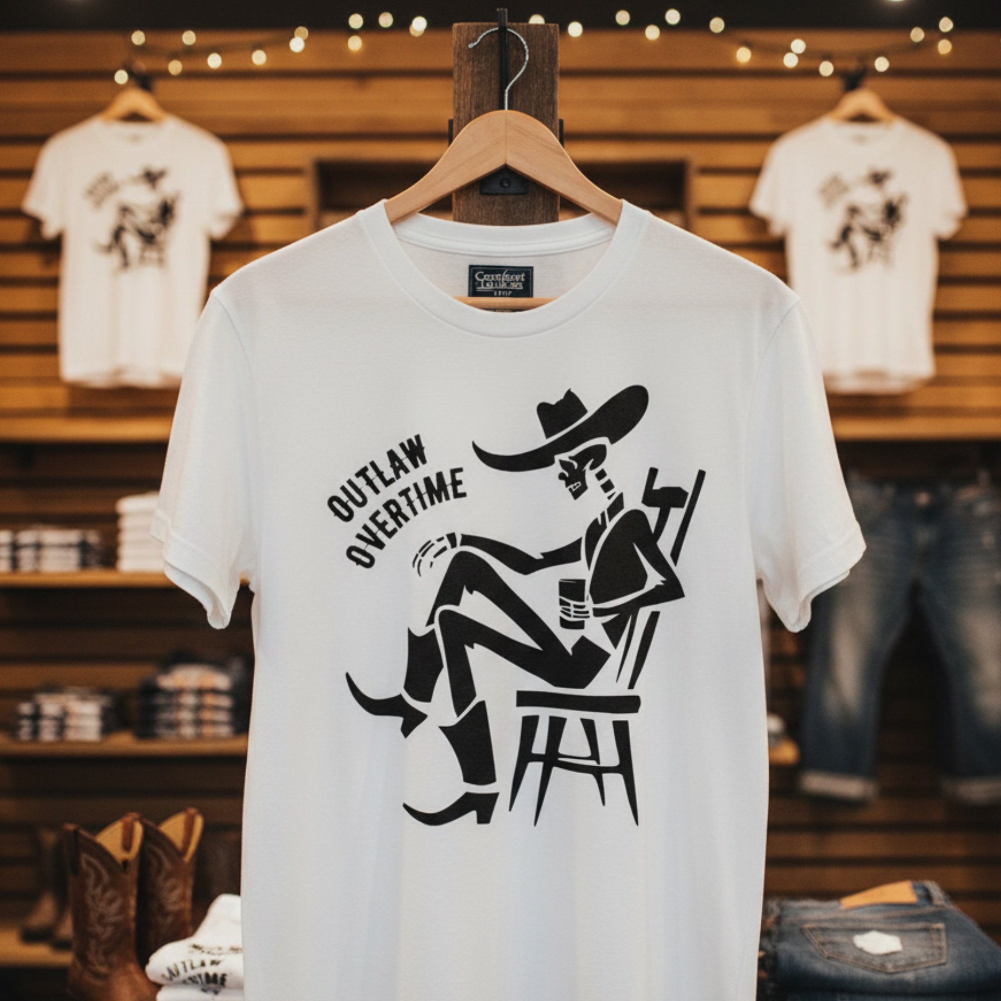 Outlaw Overtime Cowboy T-Shirt, Western Skeleton Graphic Tee