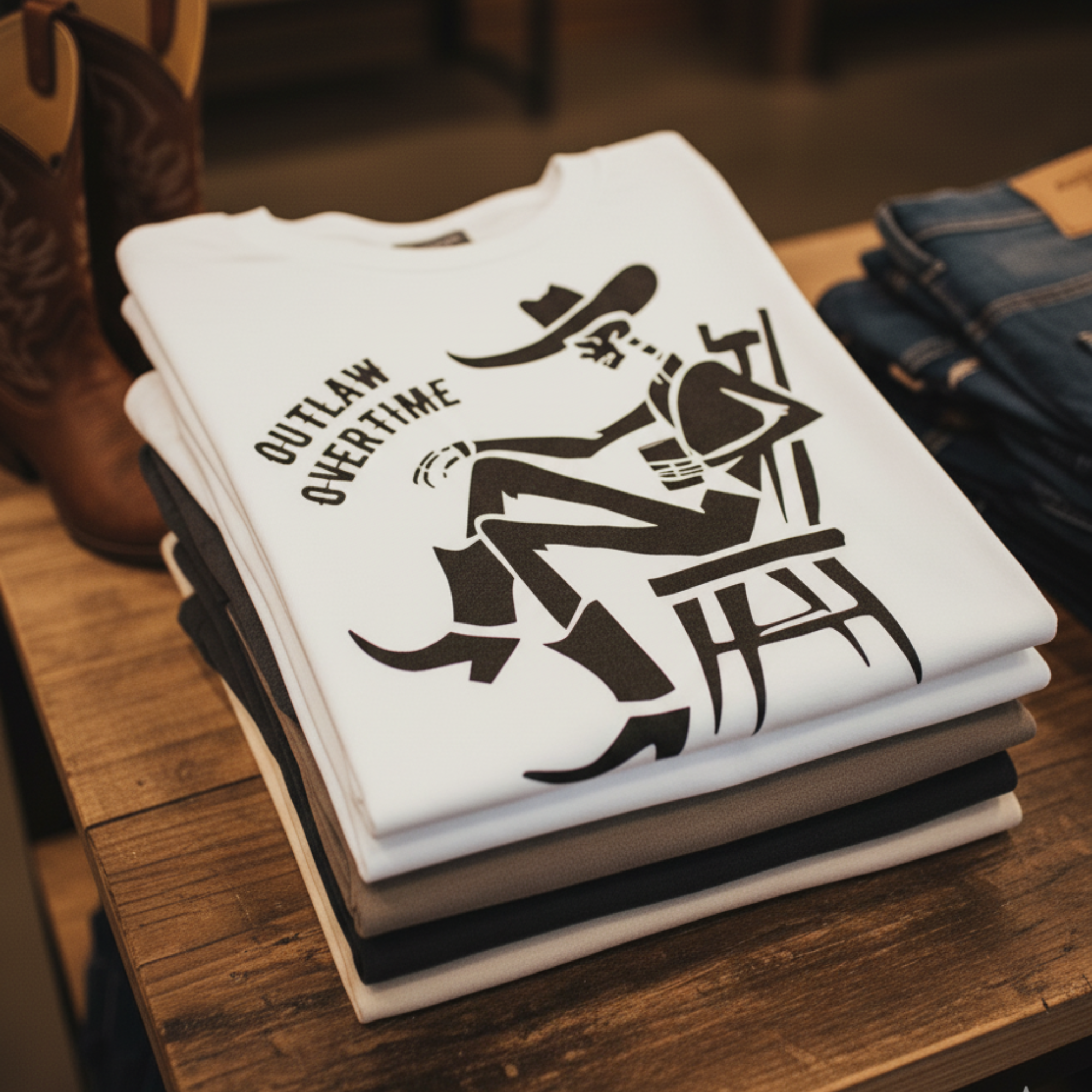 Outlaw Overtime Cowboy T-Shirt, Western Skeleton Graphic Tee