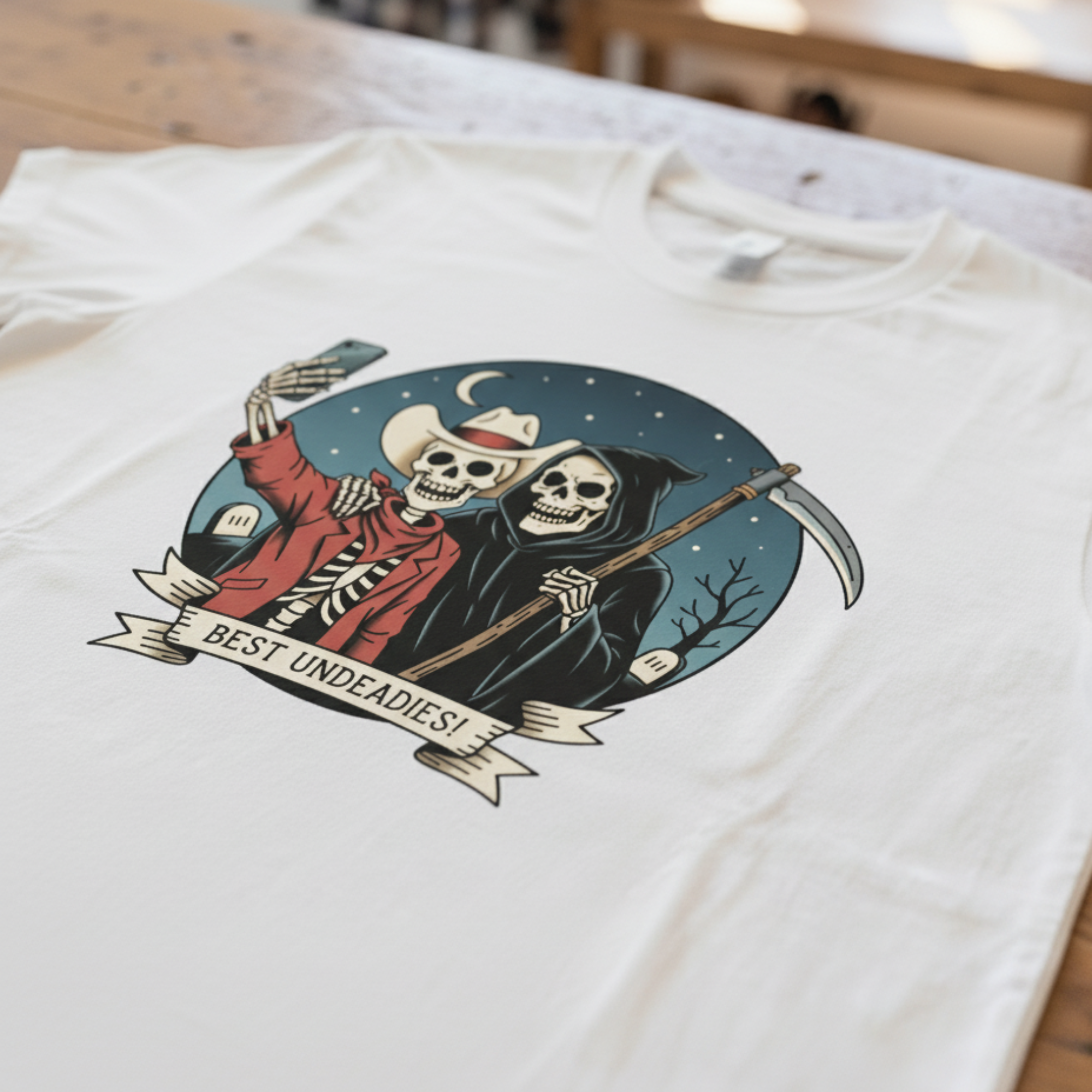 Best Undeadies Cowboy & Grim Reaper T-Shirt, Western Skeleton Graphic Tee