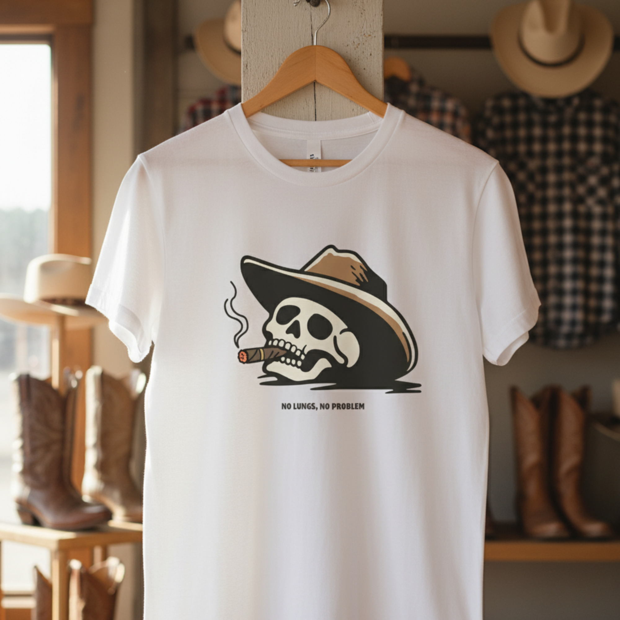 No Lungs, No Problem - Funny Cowboy Skull Unisex T-Shirt