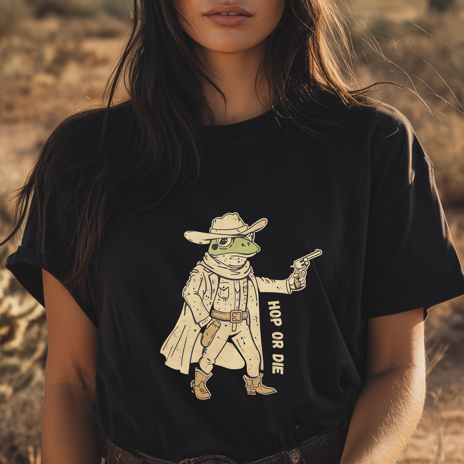 Hop or Die Frog Cowboy T-Shirt - Funny Western Outlaw Tee