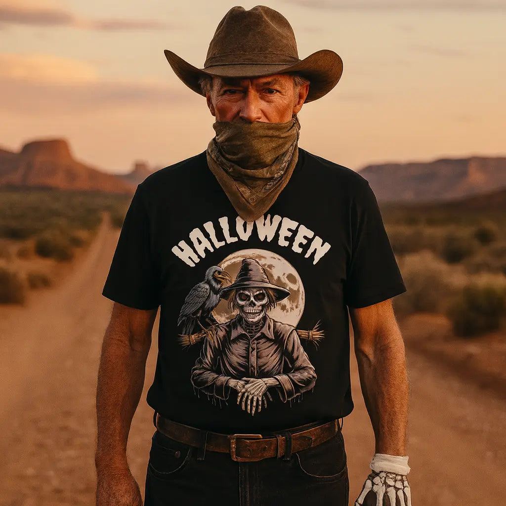 Skeleton Scarecrow with Crow – DarkWildWest Unisex T-Shirt