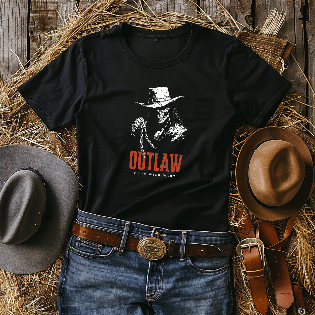 Outlaw Skeleton Cowboy Graphic Tee - DarkWildWest Unisex T-Shirt