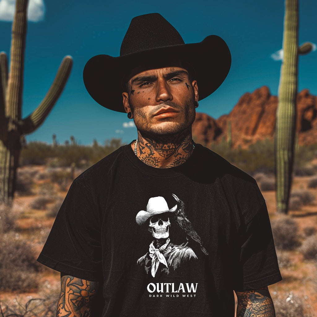 Outlaw Skeleton Cowboy with Raven - DarkWildWest Unisex T-Shirt