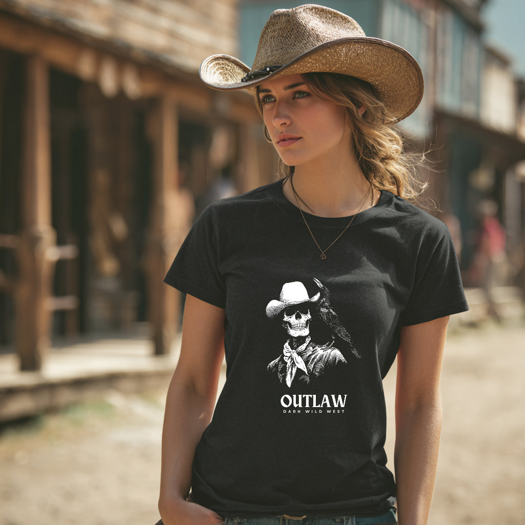 Outlaw Skeleton Cowboy with Raven - DarkWildWest Unisex T-Shirt