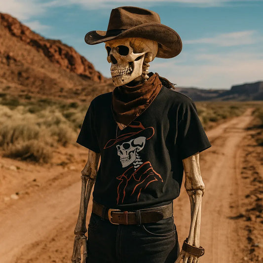 Minimalist Skeleton Cowboy – DarkWildWest Unisex T-Shirt