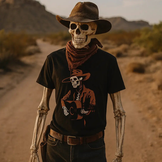 Skeleton Cowboy Playing Guitar – DarkWildWest Unisex T-Shirt
