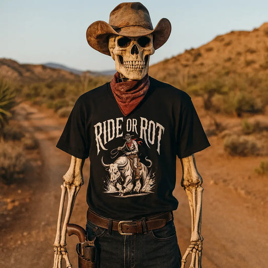 Ride or Rot Skeleton Cowboy – DarkWildWest Unisex T-Shirt