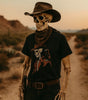 Skeleton Cowboy with Crow Graphic Tee – DarkWildWest Unisex T-Shirt
