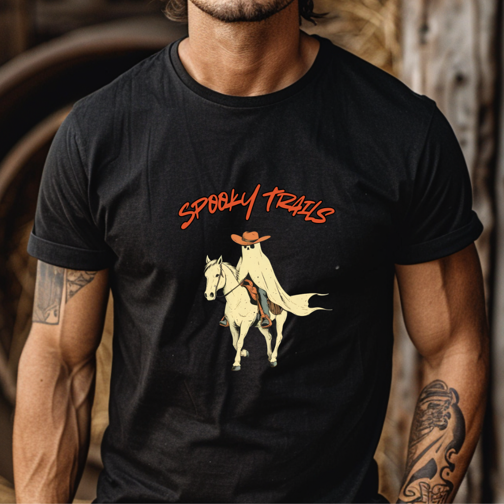 Spooky Trails Cowboy Ghost T-Shirt – Western Halloween Horse Rider Tee