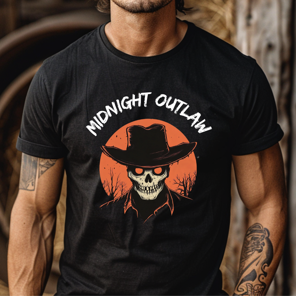 Midnight Outlaw Skull Cowboy T-Shirt – Dark Western Halloween Tee