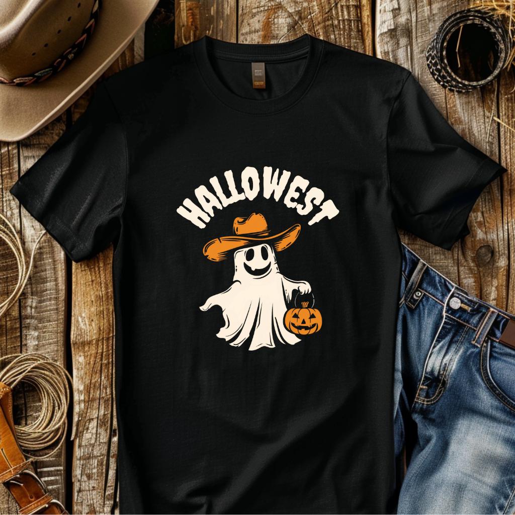 Hallowest Cowboy Ghost Halloween T-Shirt – Funny Western Spooky Tee