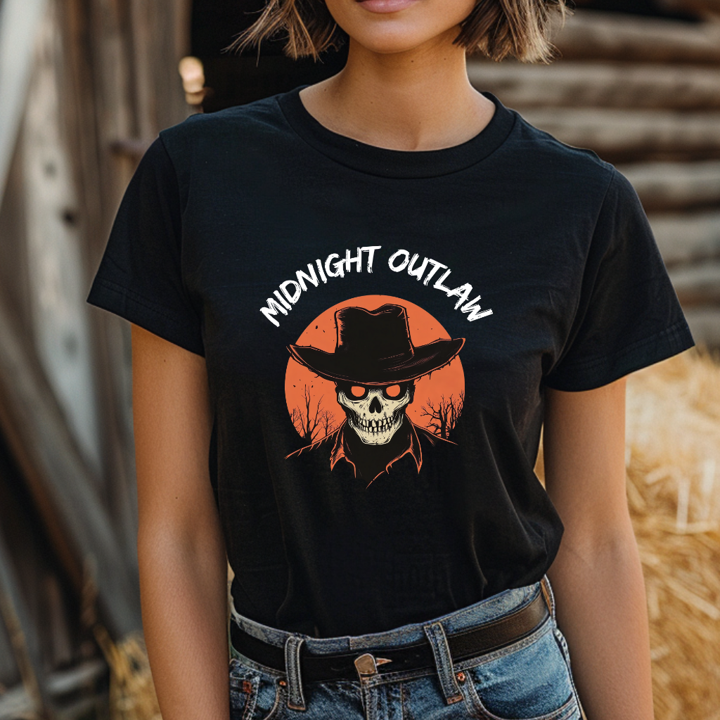 Midnight Outlaw Skull Cowboy T-Shirt – Dark Western Halloween Tee