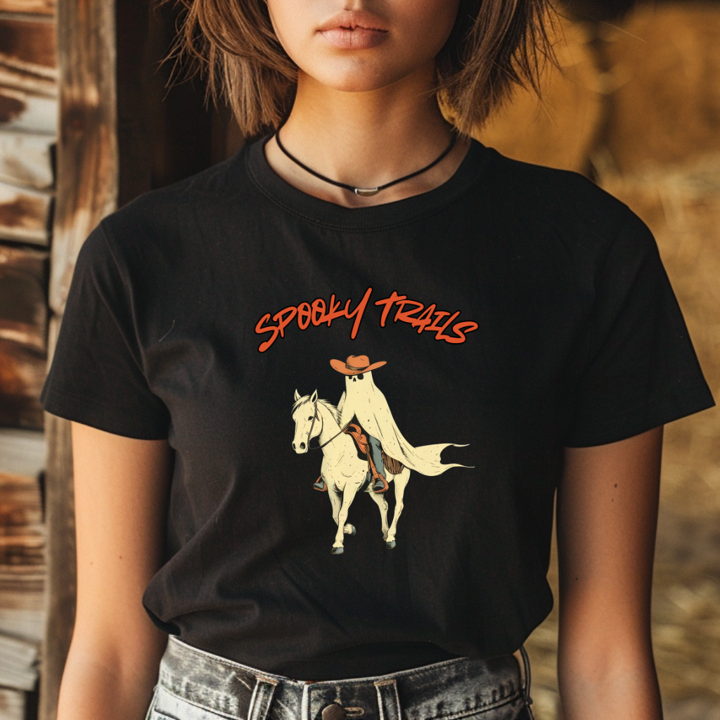 Spooky Trails Cowboy Ghost T-Shirt – Western Halloween Horse Rider Tee