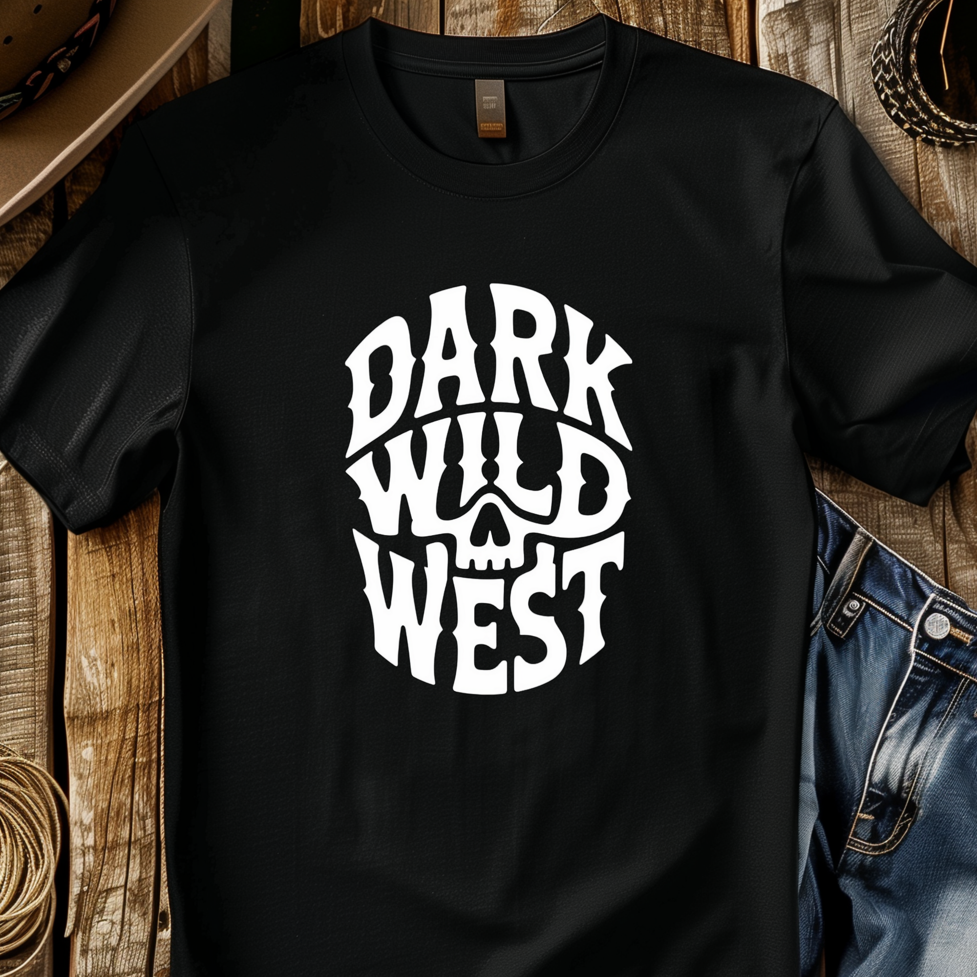 Dark Wild West Skull Logo T-Shirt - Western Outlaw Streetwear Tee